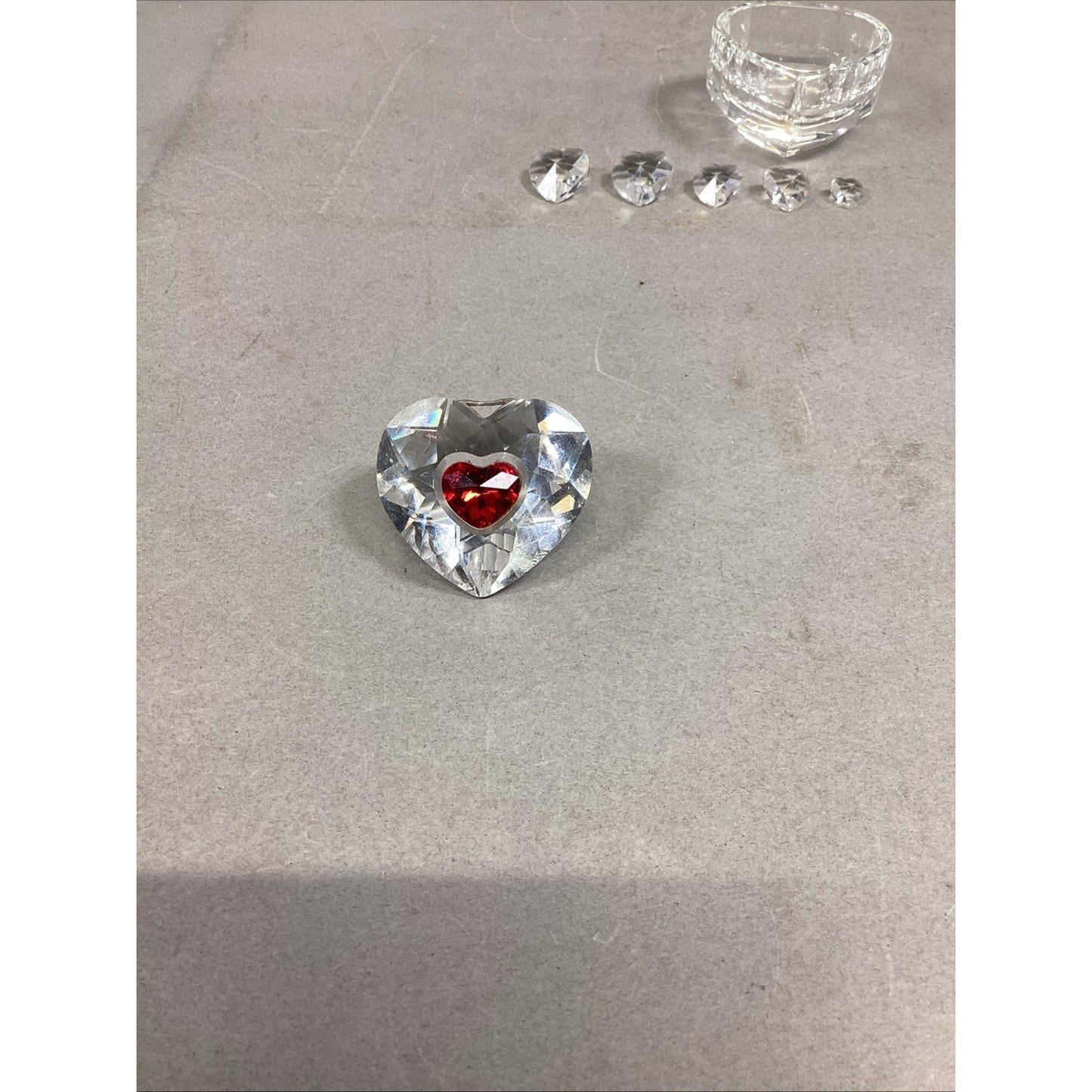 Set Of 7 - Swarovski Crystal Heart Ornament, Trinket Dish & 5 Mini Hearts