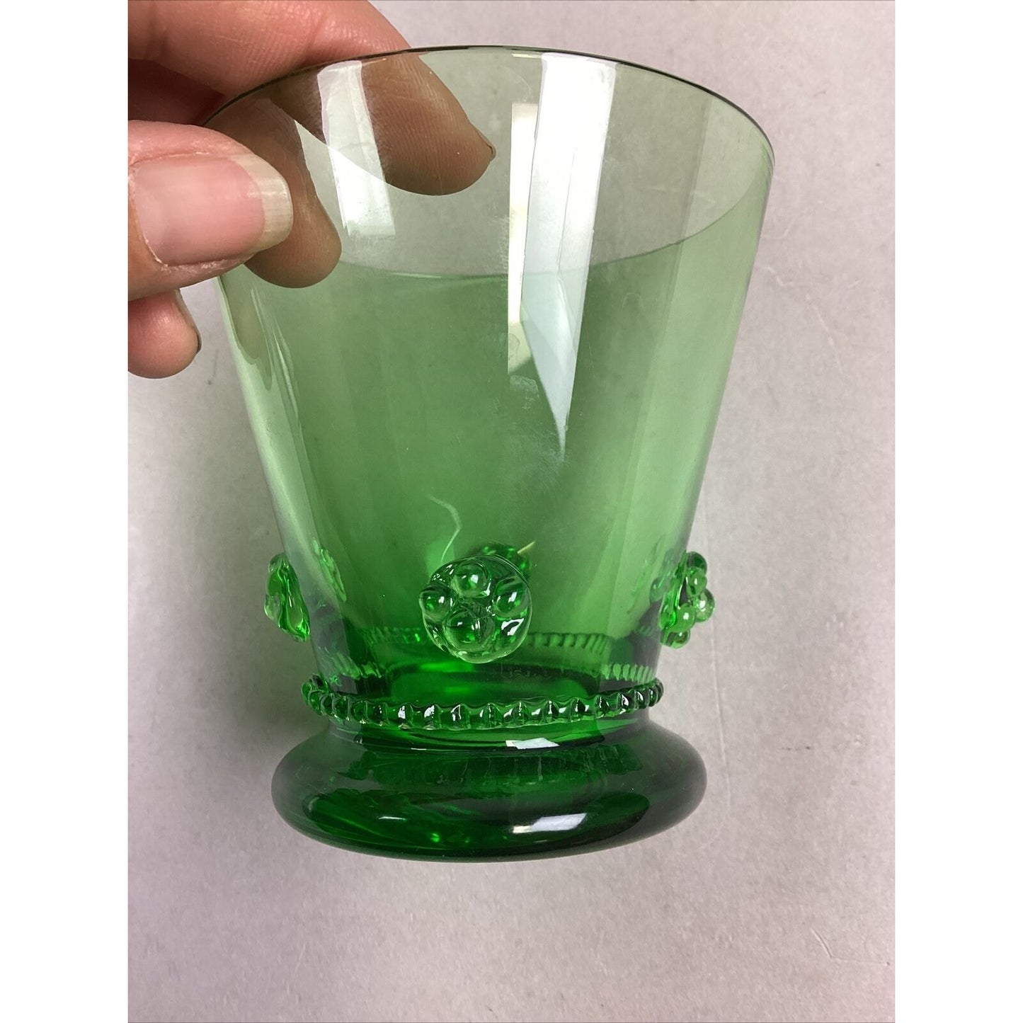 Theresienthal Bacchus Rosette Green Wine Tumbler Rock Glass - 3.5”x3”