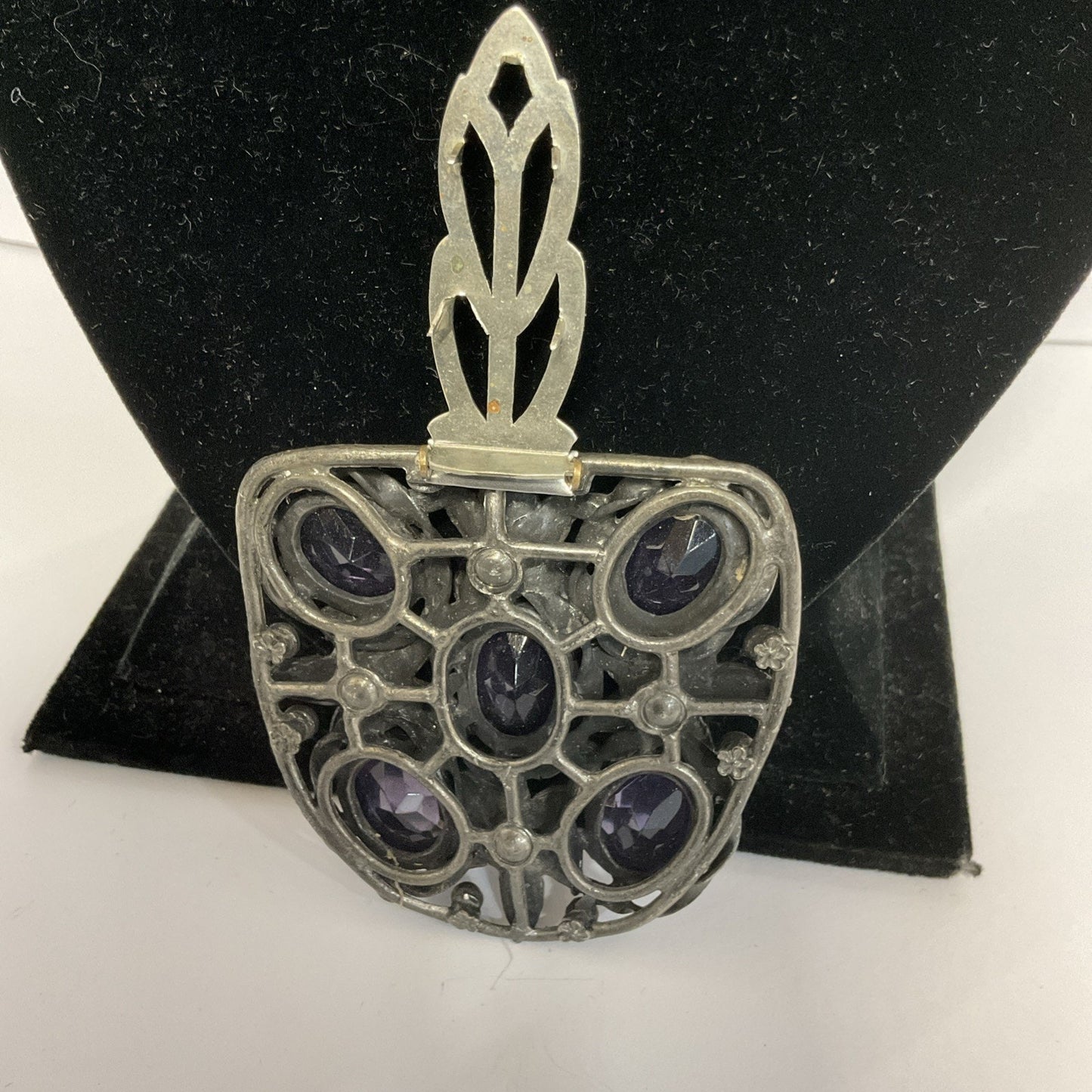 Vintage Antique Ornate Clip Amethyst Glass on Filigree