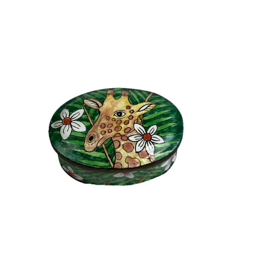Vintage Enameled Giraffe Trinket Box With Lid