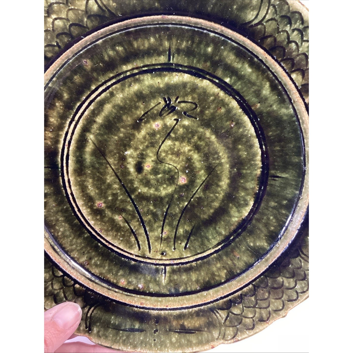 Handmade Hand Painted Dark Green Soup Salad Bowls - 8.25”D