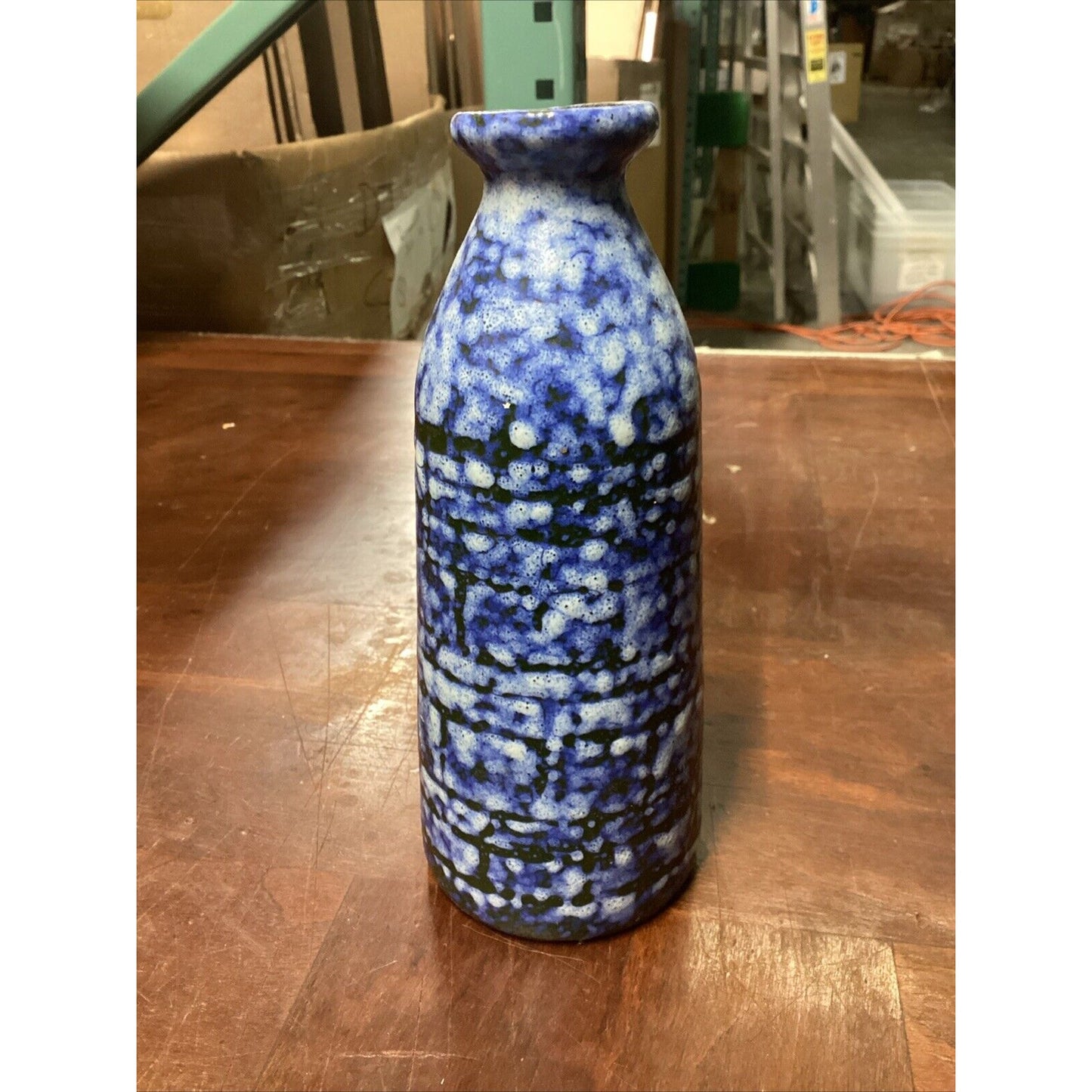 Vintage Blue White Ceramic Pottery Vase - Made In GDR -8” - #1309