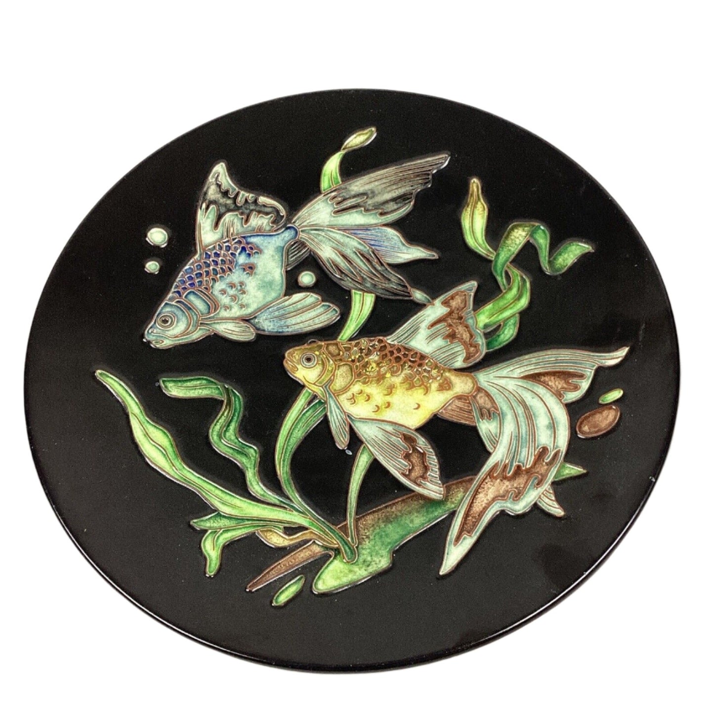 Vintage Ruscha Ceramic Plate Made In West Germany Fat Lava Koi Fish - 12”D