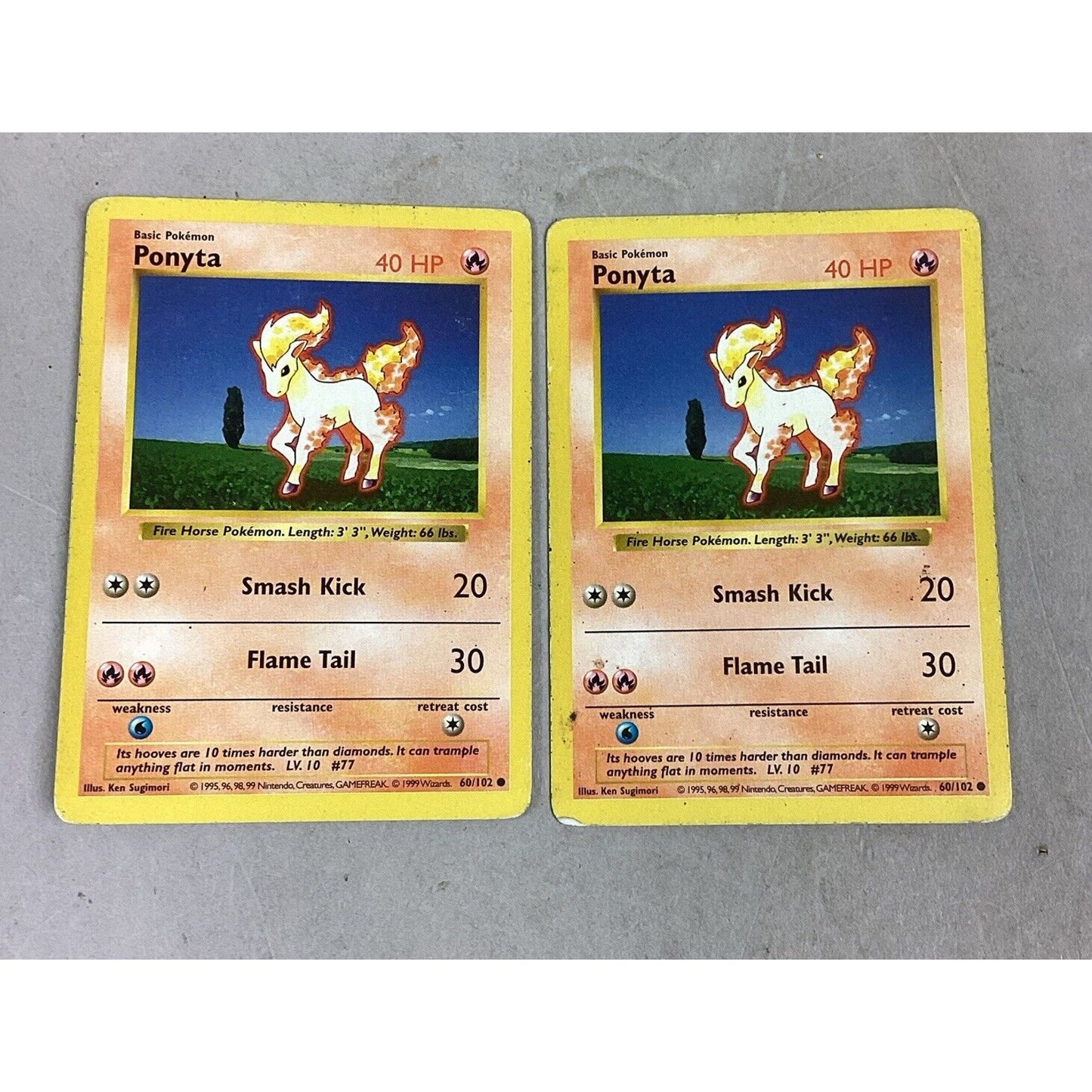 Set Of 2 Pokemon 1st Edition Base Set Shadowless Ponyta 60/102