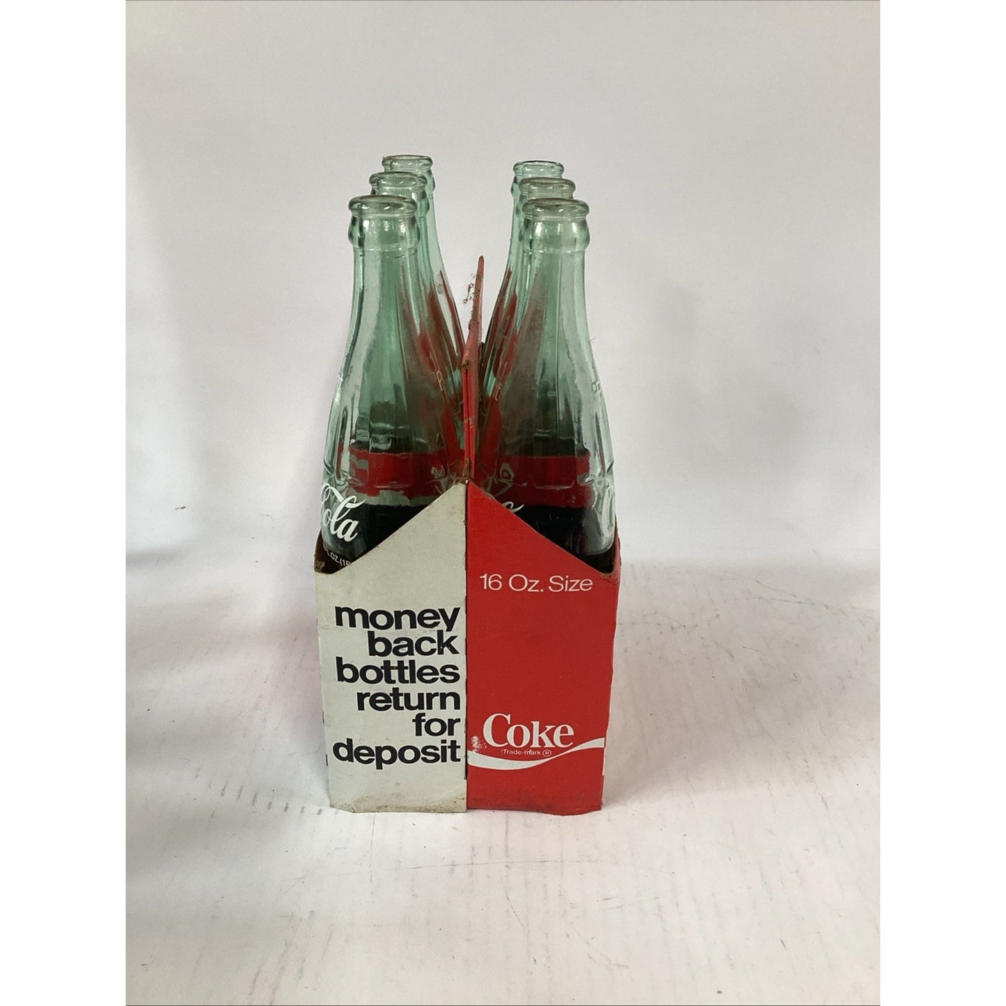 Vintage Coca Cola Classic 6 Pack Glass Bottles 16oz Cardboard Carry Case