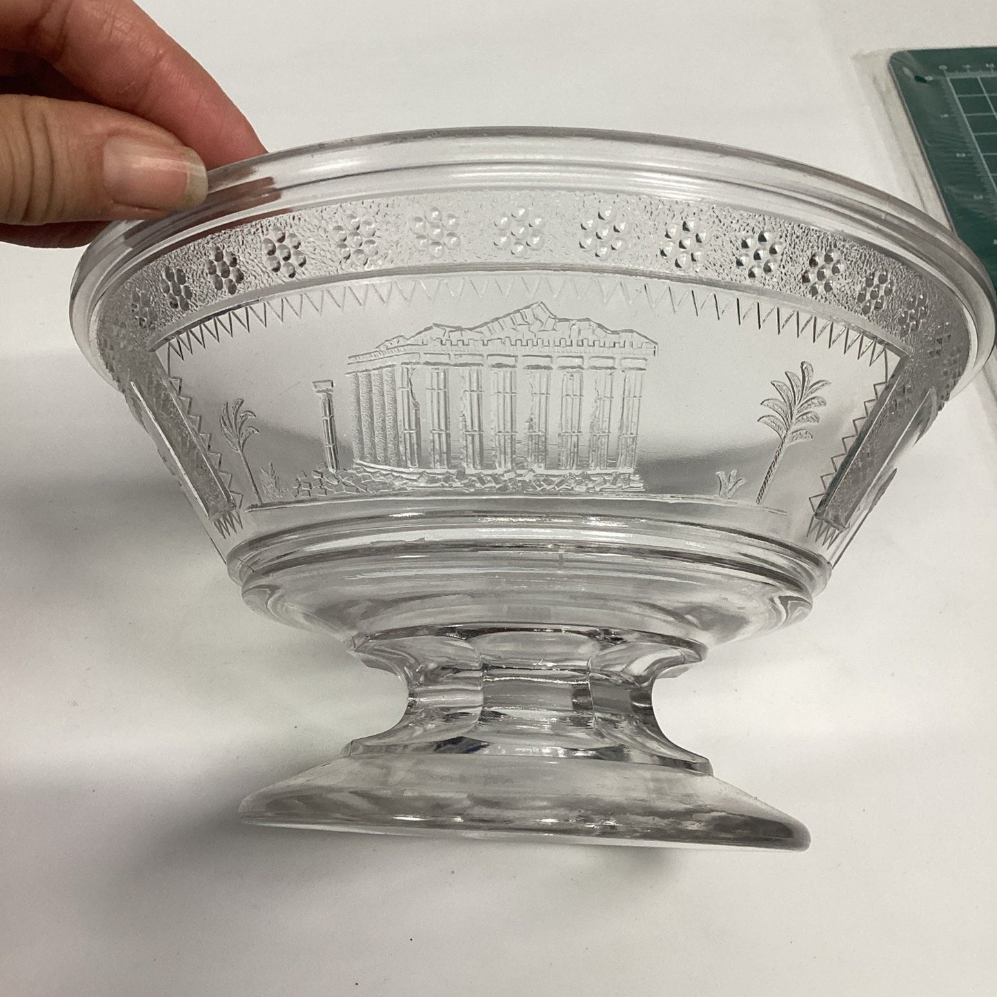 Antique 1880's Glass Pedestal Bowl Adams & Co Egyptian Sphinx Motifs