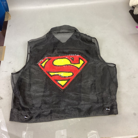 Vintage Unisex Sequin Superman Logo Polo Sheer See Through Tank Top