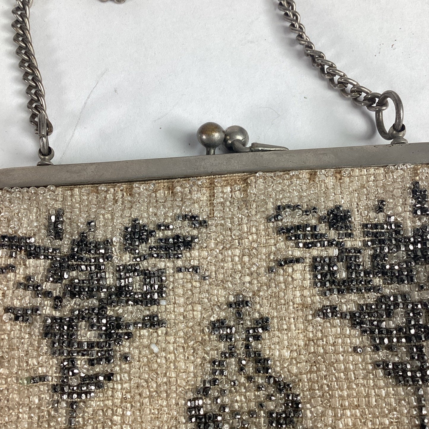 Vintage Beaded Evening Bag With Fringe & Mirror