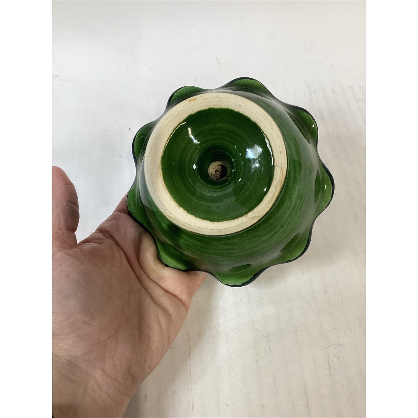 Vintage Hand Painted Dark Green Compote Candy Dish