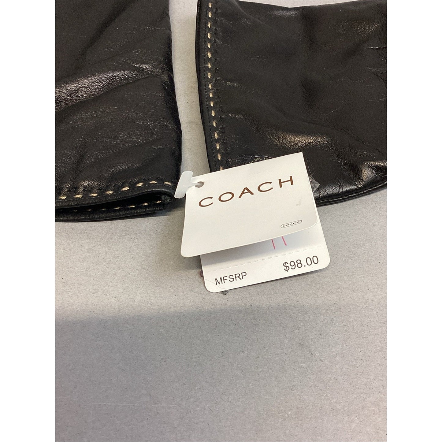 Coach 100% Black Leather Lined Gloves 100% Cashmere Lining- 7 1/2 - NWT - #80037