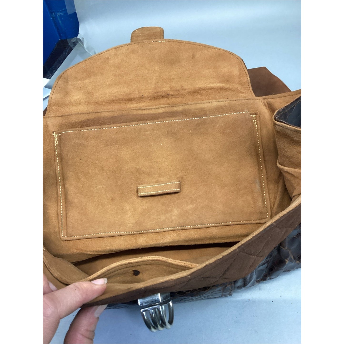 Vintage Genuine Alligator Skin Brown Leather Satchel Case