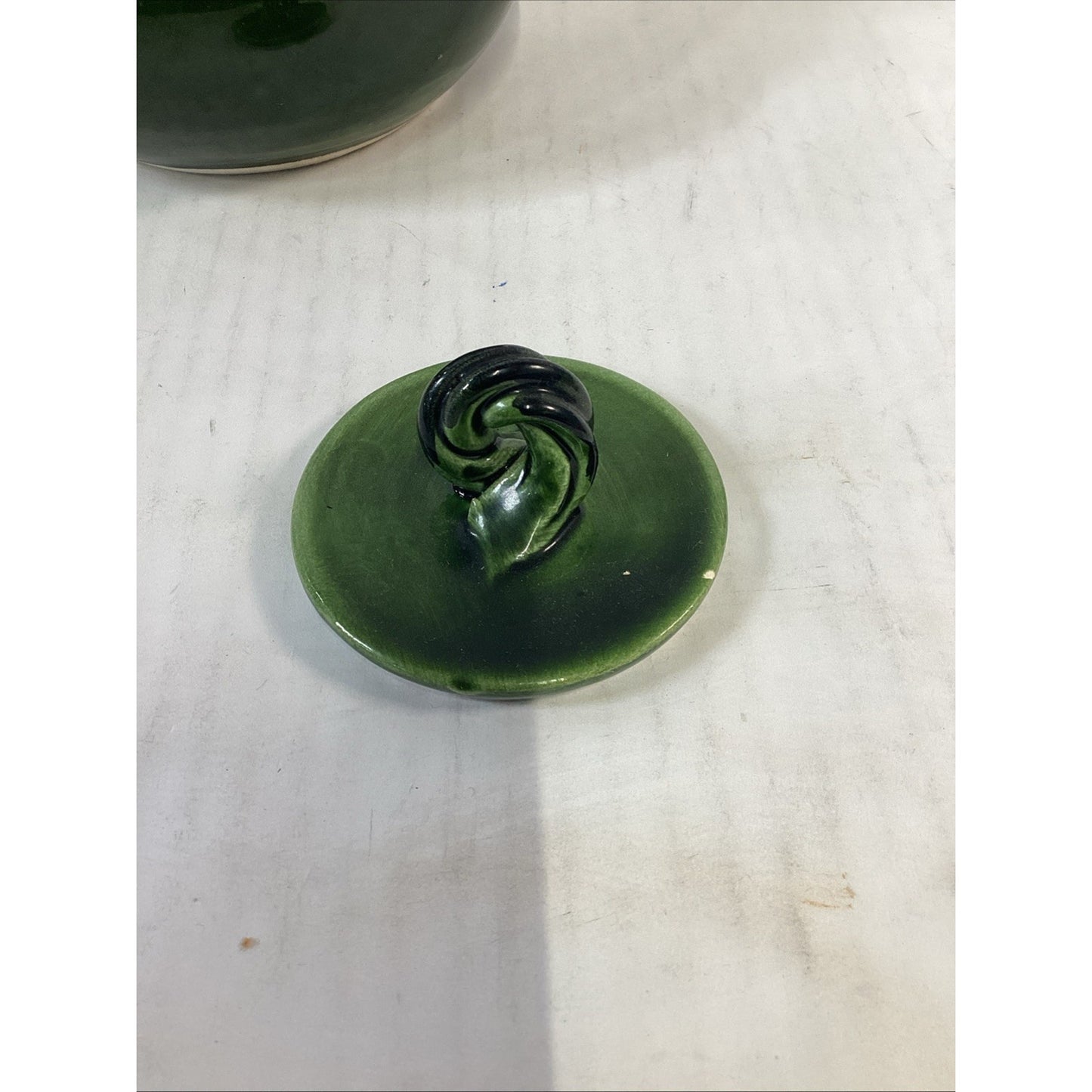 Hand Painted Dark Green Pottery Teapot With Lid