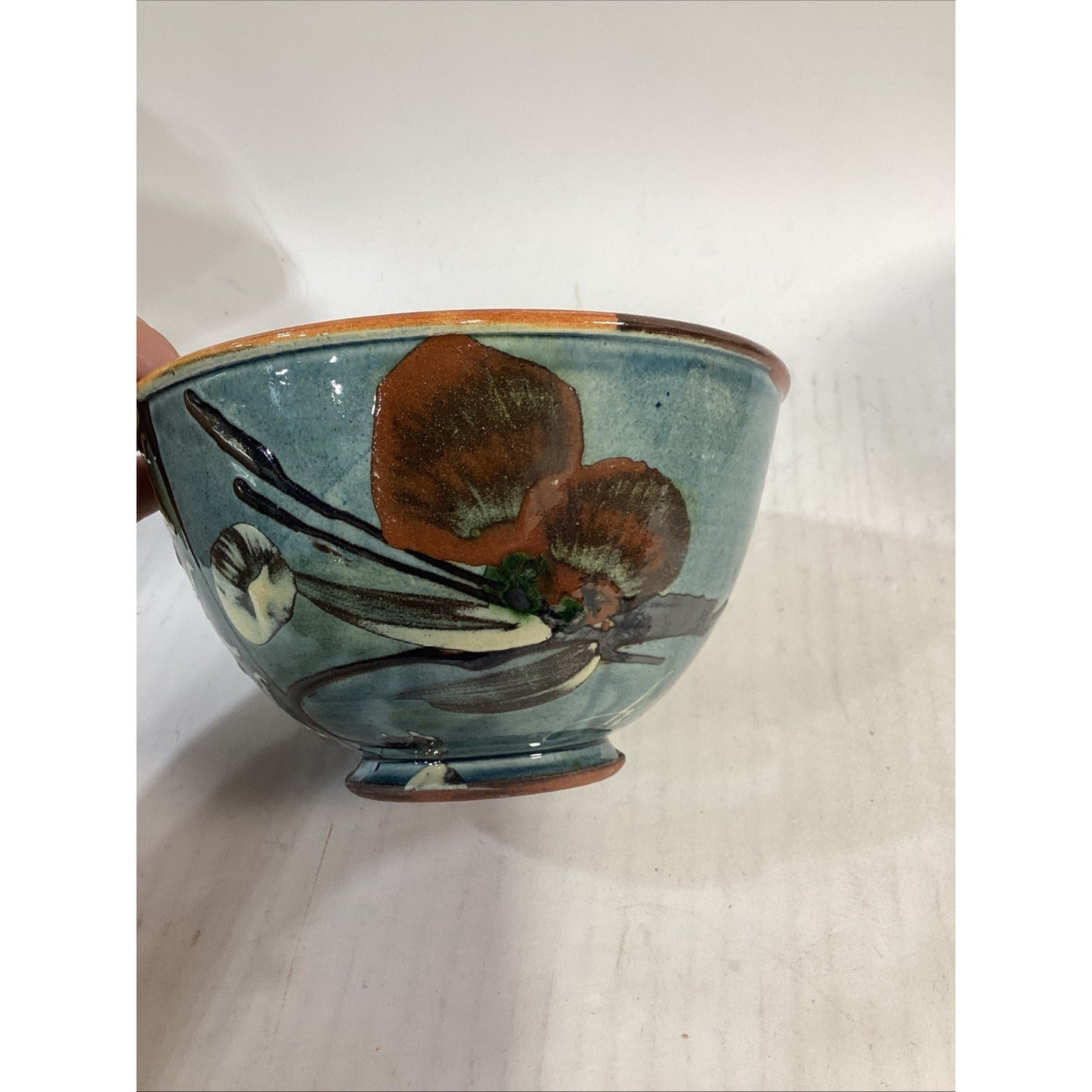Lot Of 3 Hand Painted Glazed Pottery Bowls - 3.75”Hx6.5”D