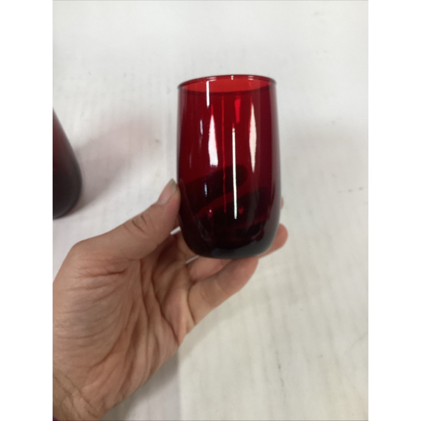 Vtg Anchor Hocking Royal Ruby Red Tilt Ball Pitcher w/Ice Lip & 2 Tumblers