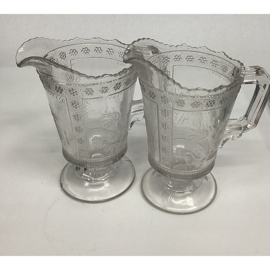 2 Antique Victorian 1880s Adams & Co. EAPG “Egyptian” Pattern Glass Pitcher – 6”