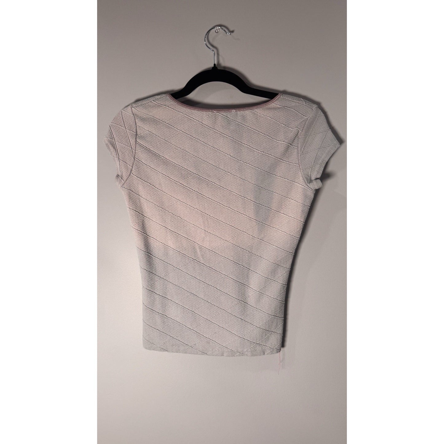 Bebe Grey And Pink Short Sleeve Shirt Gray Medium