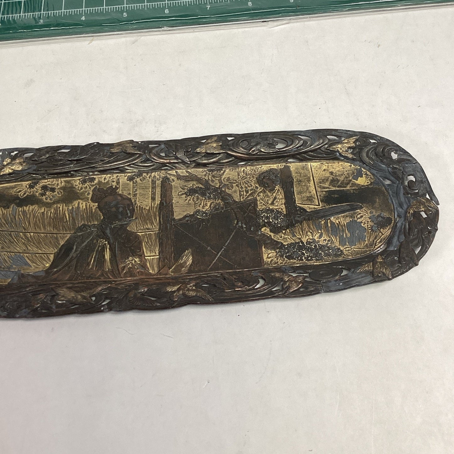Antique Japanese Mixed Metals Trinket Or Pen Tray - 10”L