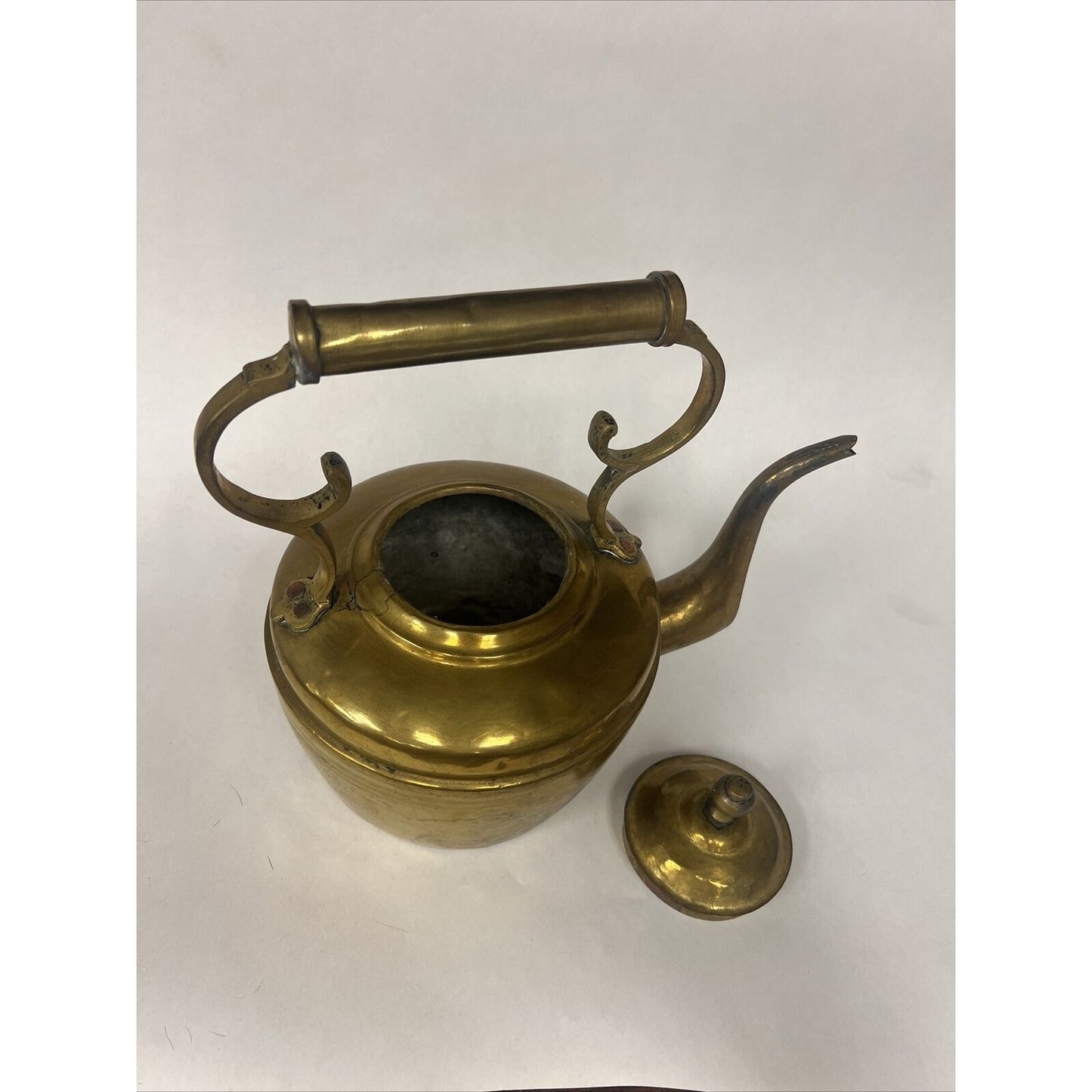 Antique Moroccan Moorish Large Heavy Solid Brass Kettle, 19th C