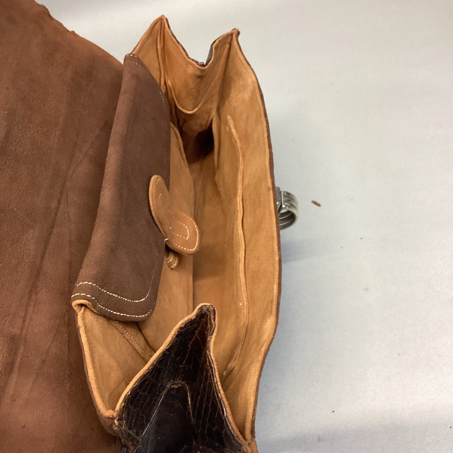 Vintage Genuine Alligator Skin Brown Leather Satchel Case