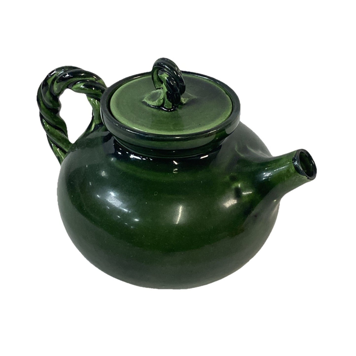 Hand Painted Dark Green Pottery Teapot With Lid