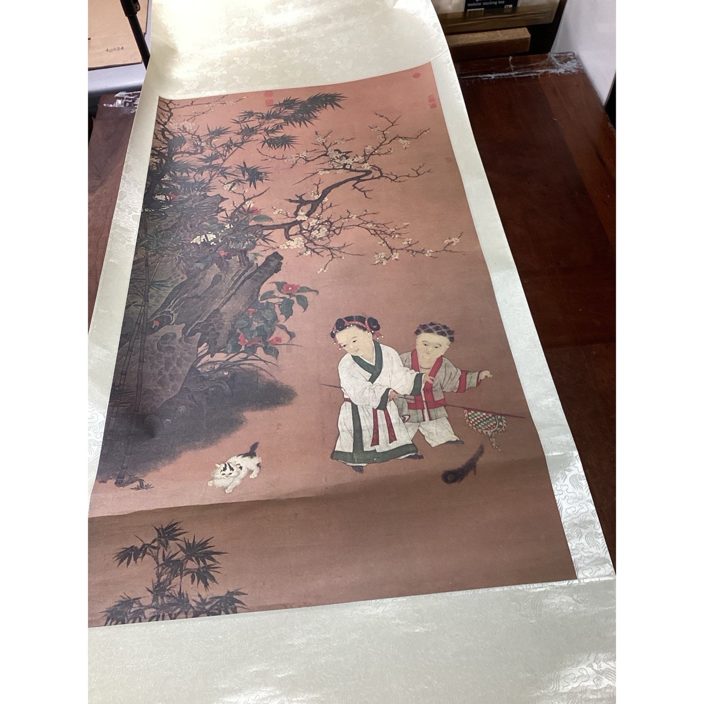Children At Play On A Winter’s Day - Ink/Color On Silk - Scroll Painting -74x26”
