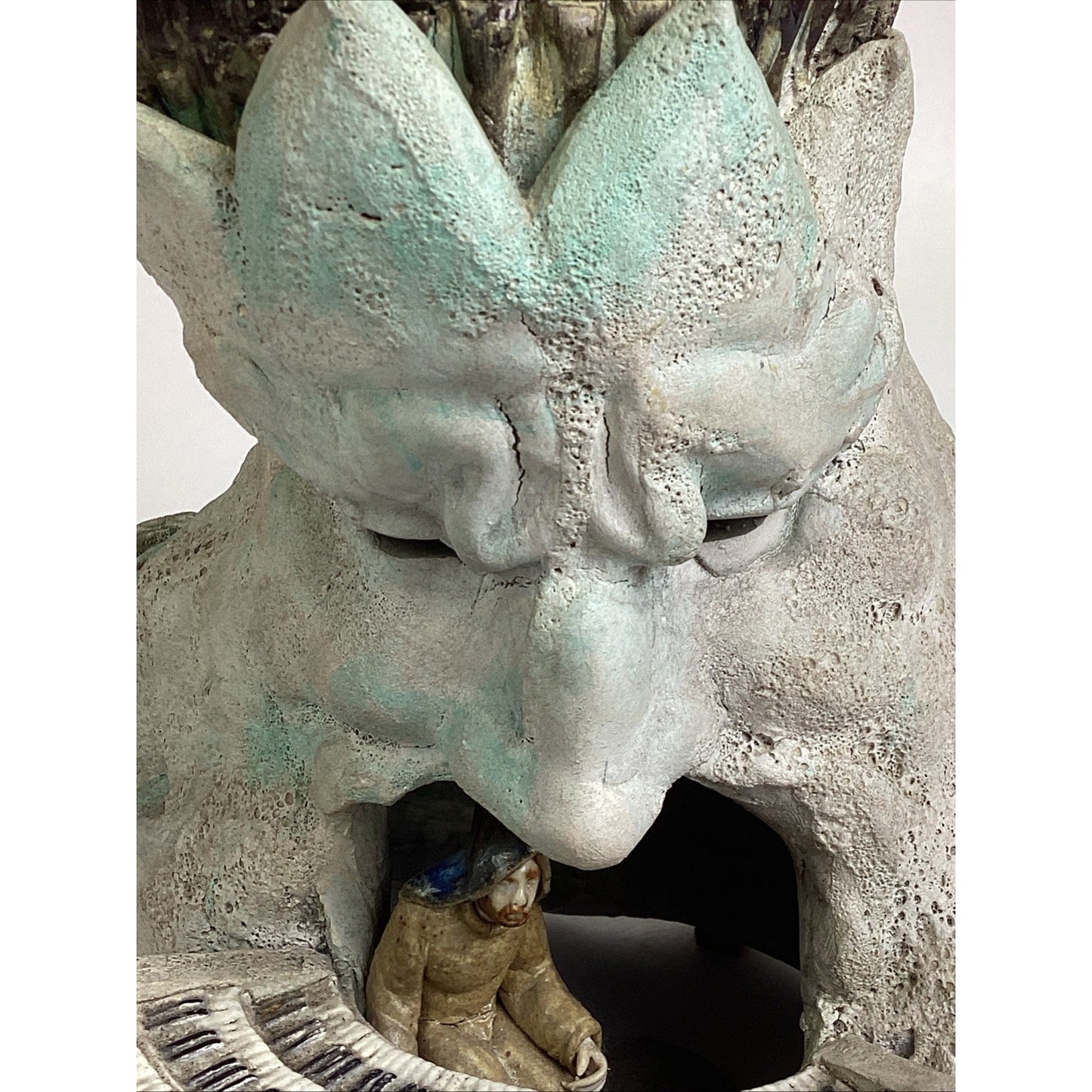 Whimsical Ceramic Sculpture- Surreal Face With Miniature Piano - 13.5”H