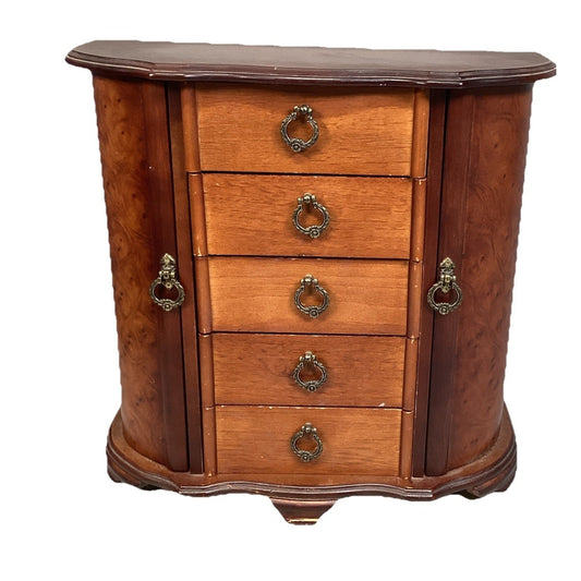 Vtg Jewelry Organizer/Armoire - 2 Doors & 5 Drawers - 13”H