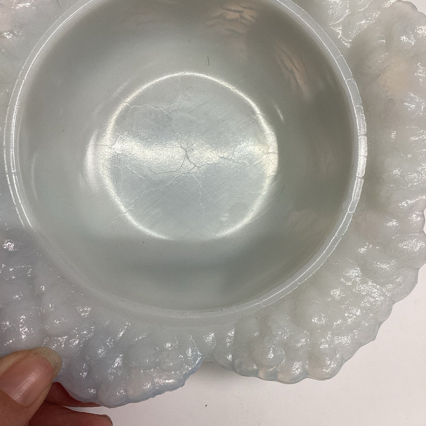 Antique Portieux Vallerysthal White Milk Glass Cabbage Leaf Candy Dish