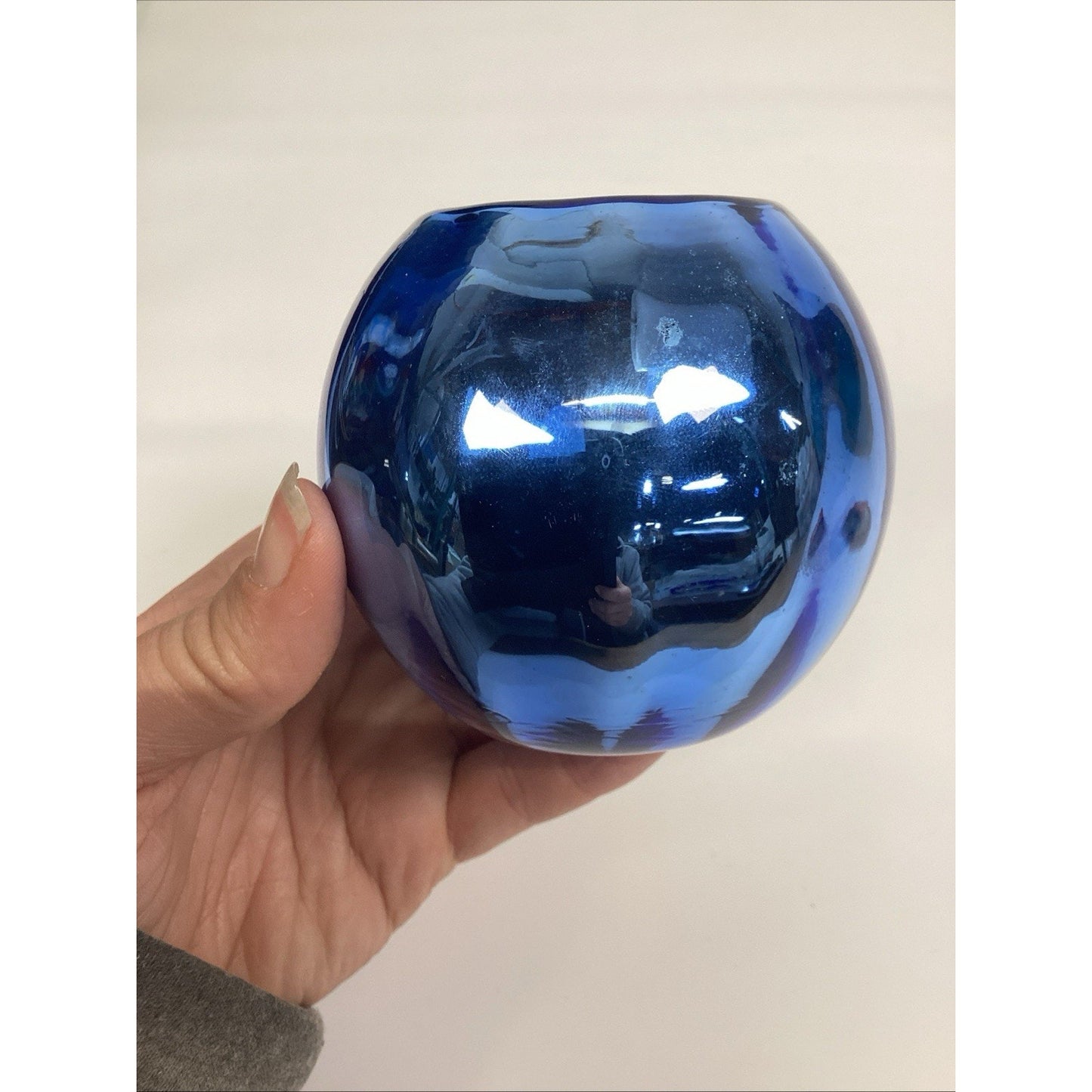 Metallic Cobalt Blue Candle Holder - 3”H
