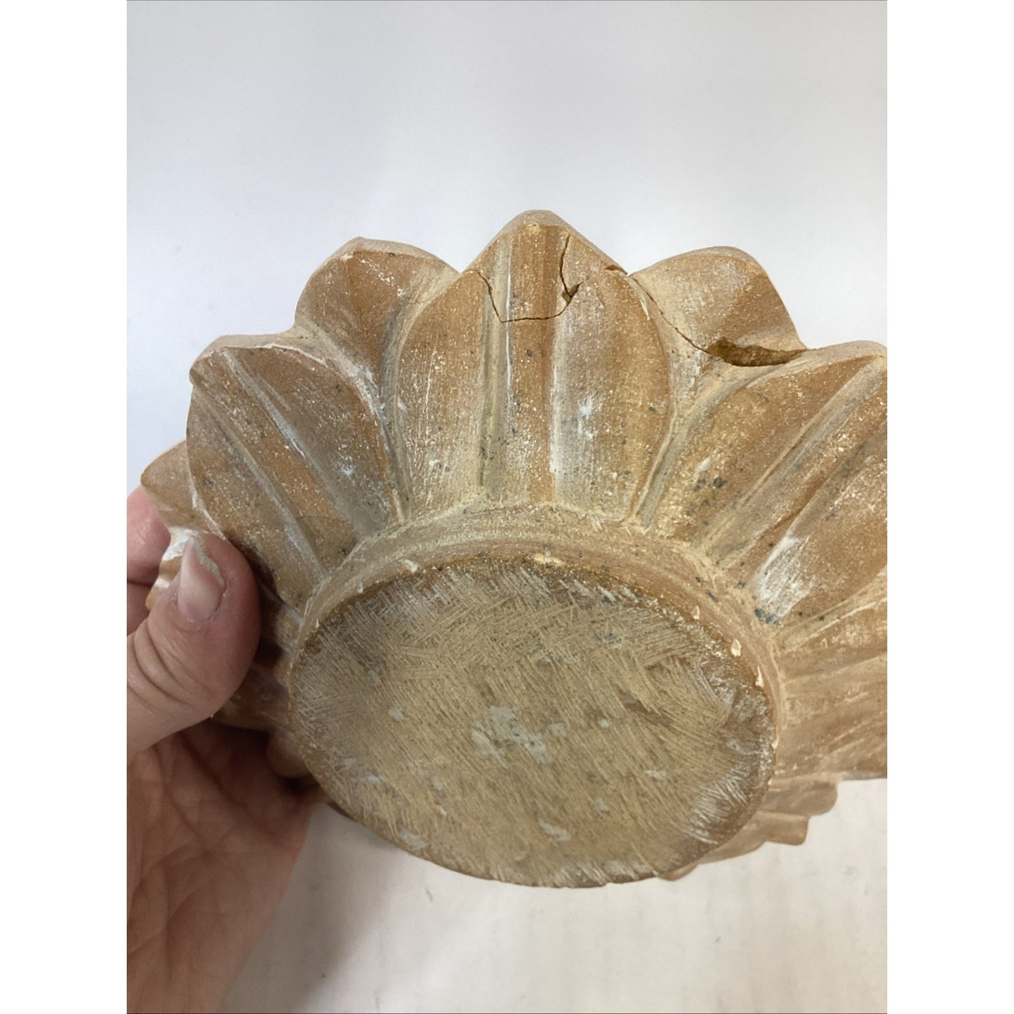 Vintage Hand Carved Natural Stone Lotus Shaped Soap Dish Or Centerpiece