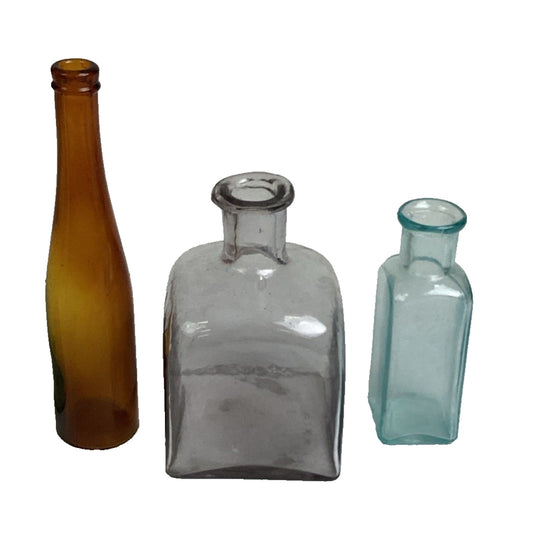 Lot Of 3 Antique Glass Bottles - Tall Amber Bottle = CB A&A Bottle