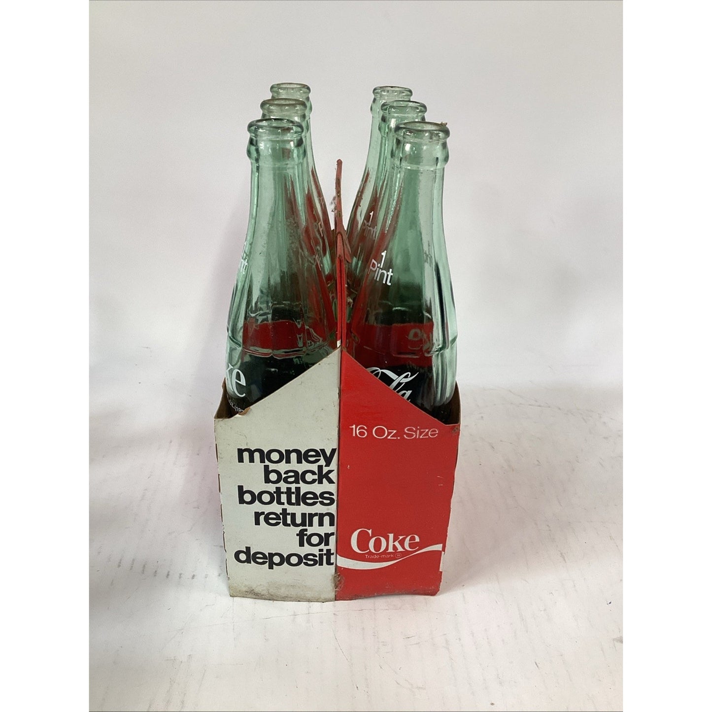 Vintage Coca Cola Classic 6 Pack Glass Bottles 16oz Cardboard Carry Case