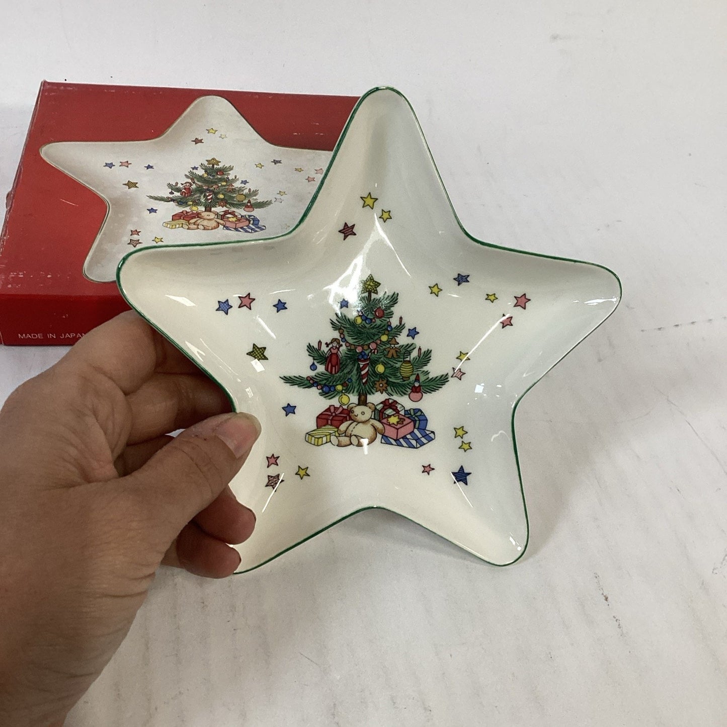 Nikko Japan Christmas Tree Dish Star Shaped Porcelain Trinket 6” Candy Dish