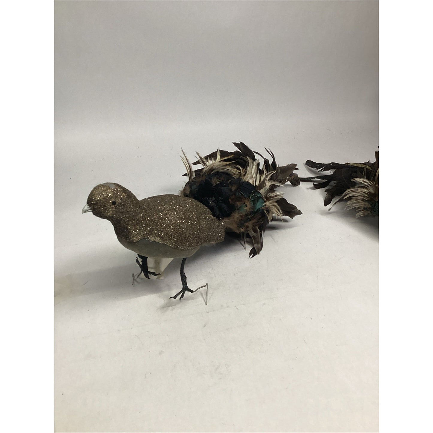 Goldbug Studio Set Of 2 Peacock Figurines W/ German Glass Glitter & Mica Flakes
