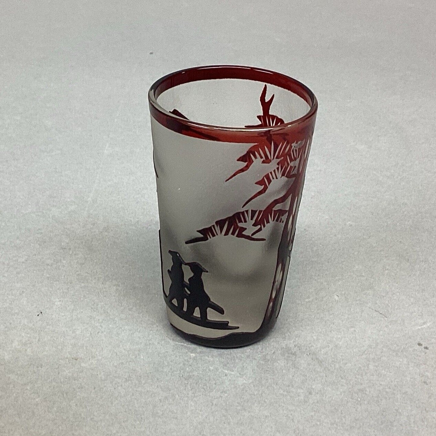 Vintage Noritake Japanese Barware Glasses Frosted Ruby Red Glass - 2.5”