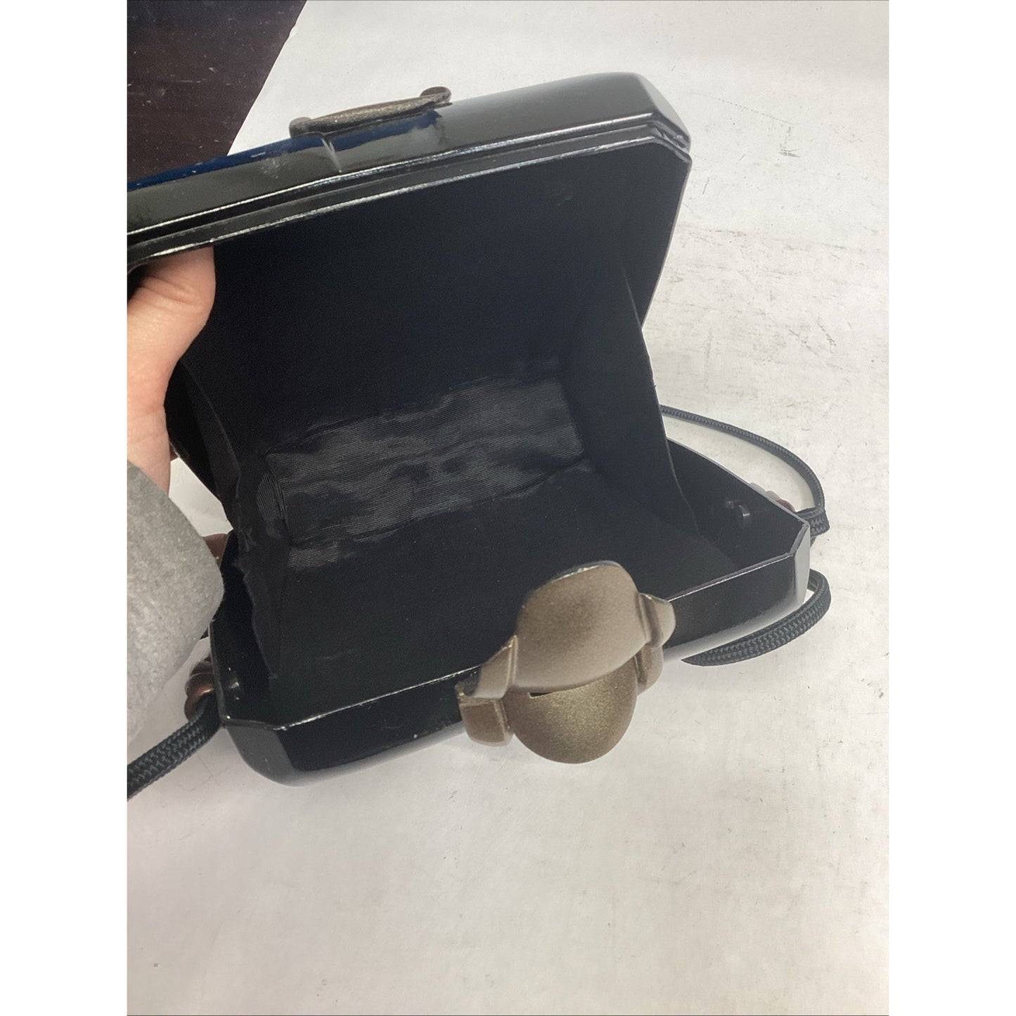 1980s Marc Levine Lacquered Black Hard Shell Bag W/ Strap