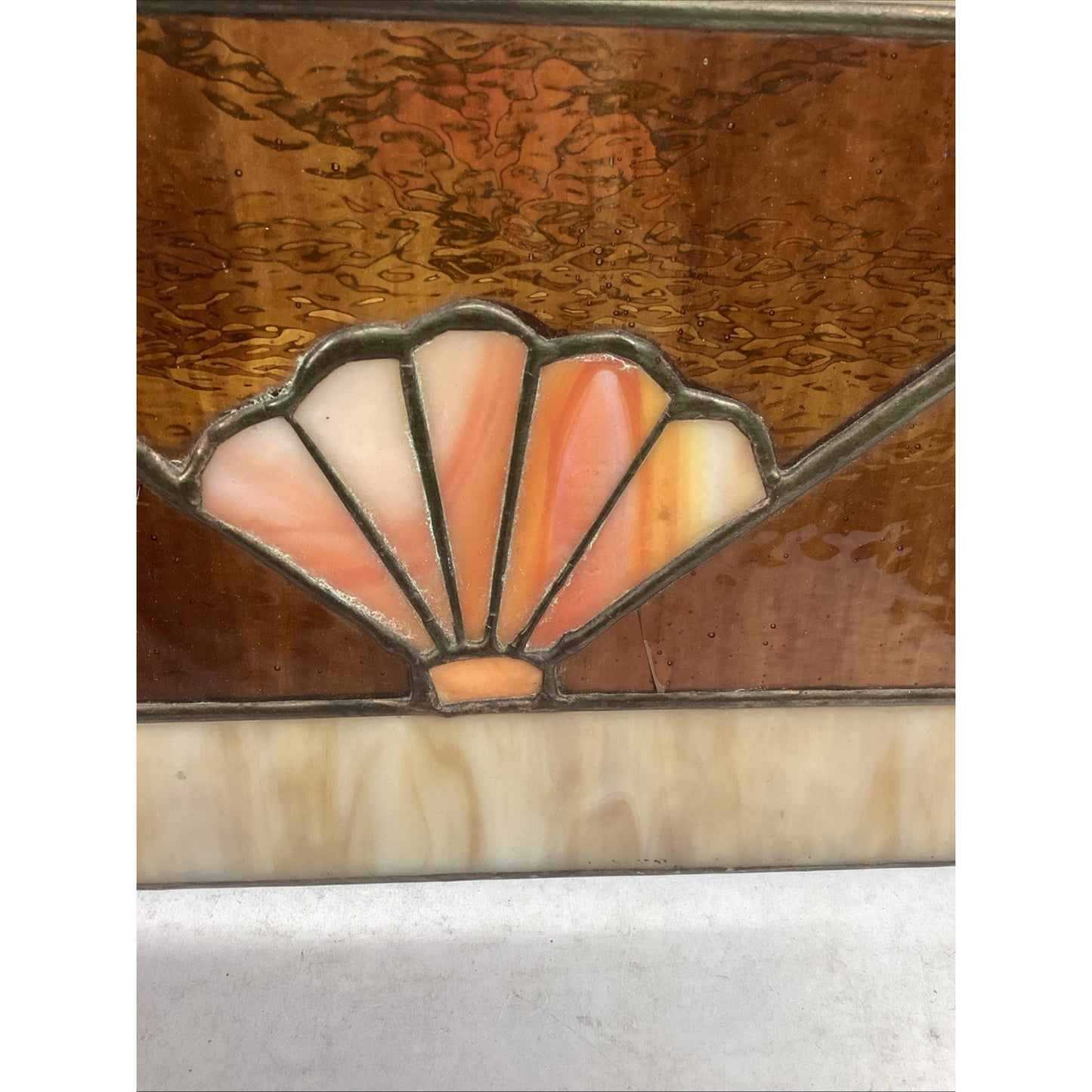 Vintage Stained Glass Lamp Shade With Seashell Design - 15.5x8.5x7.5”