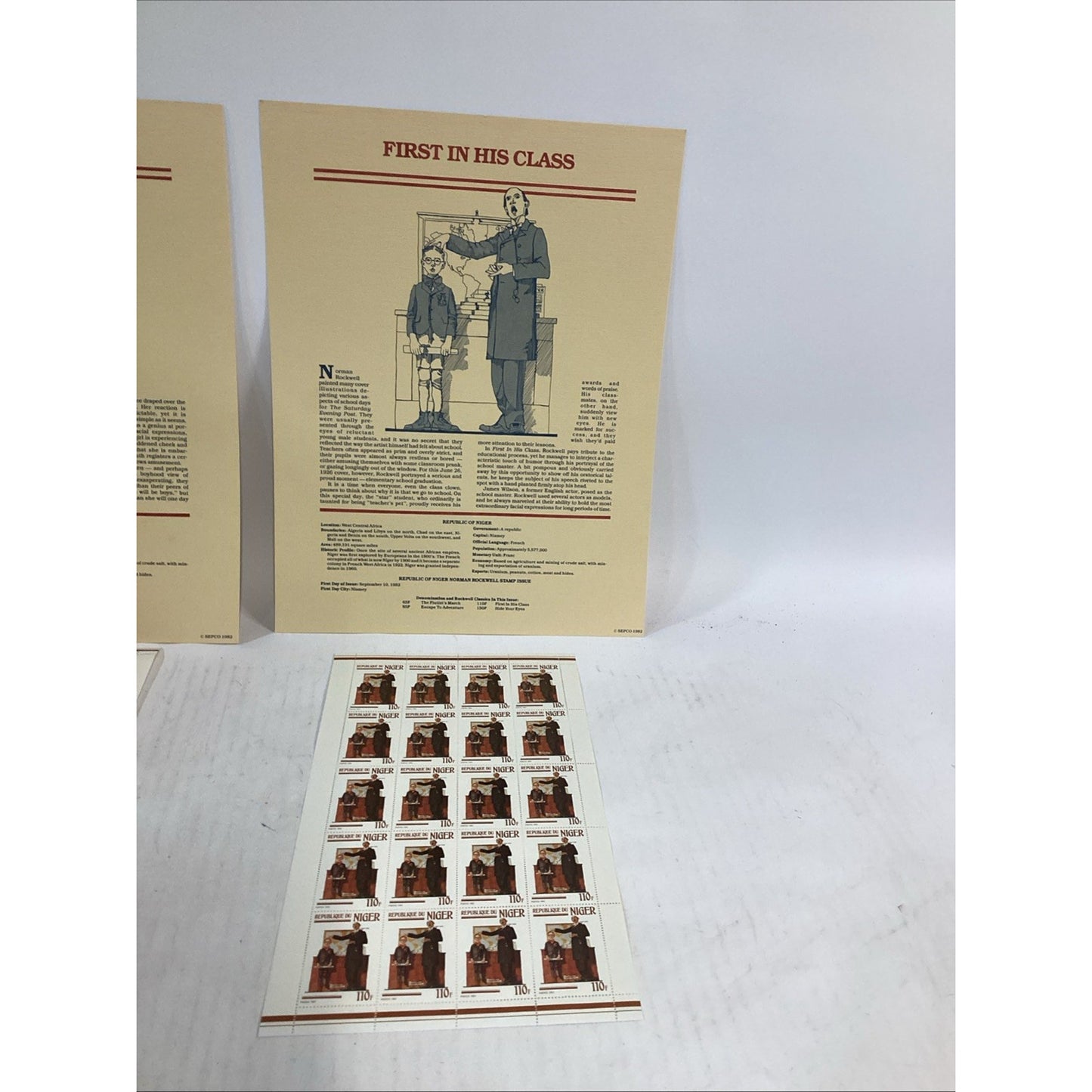1982 Norman Rockwell Republic Of Niger Hide Your Eyes/First In His Class Stamps