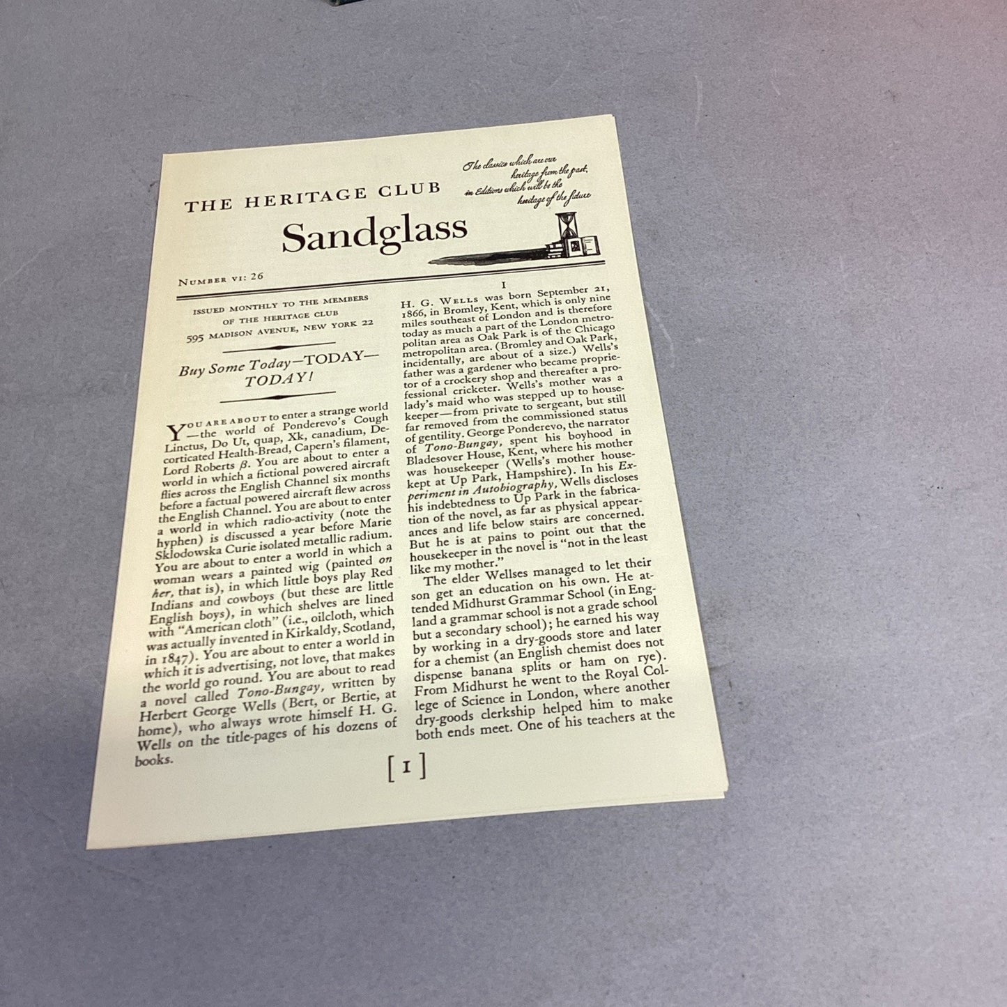 HG Wells TONO-BUNGAY 1960 - Slipcover & Sandglass Illustrated - Heritage Press
