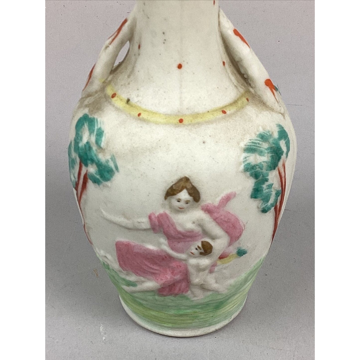 Vintage Mother Son Outdoor Scene Vase - 6”