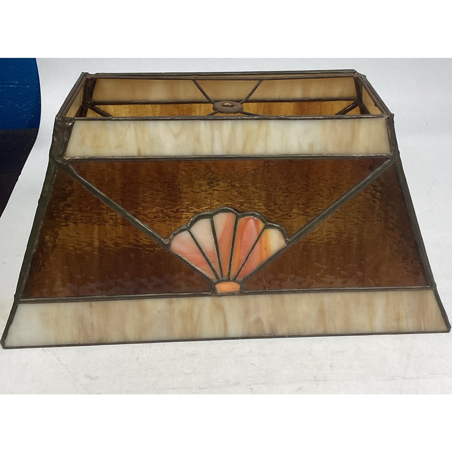 Vintage Stained Glass Lamp Shade With Seashell Design - 15.5x8.5x7.5”