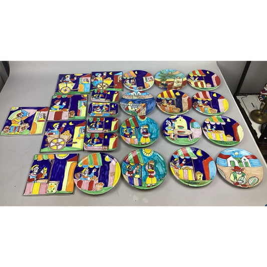 Set Of 23 La Musa Italian Pottery / Wall Hanging Handmade & Painted In Italy