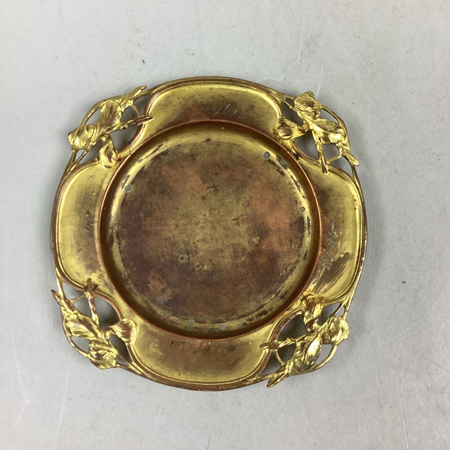 Antique 1904 Gold Colored Trinket Dish - 5.5”