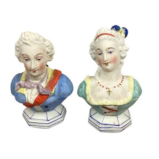 Antique German Porcelain Figurines - Man & Busty Lady Trinket Or Jewelry Box