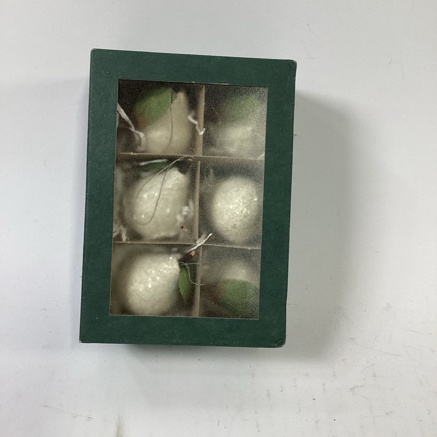 Vintage Set Of 6 Christmas Snow Pear Ornaments In Original Box #704833
