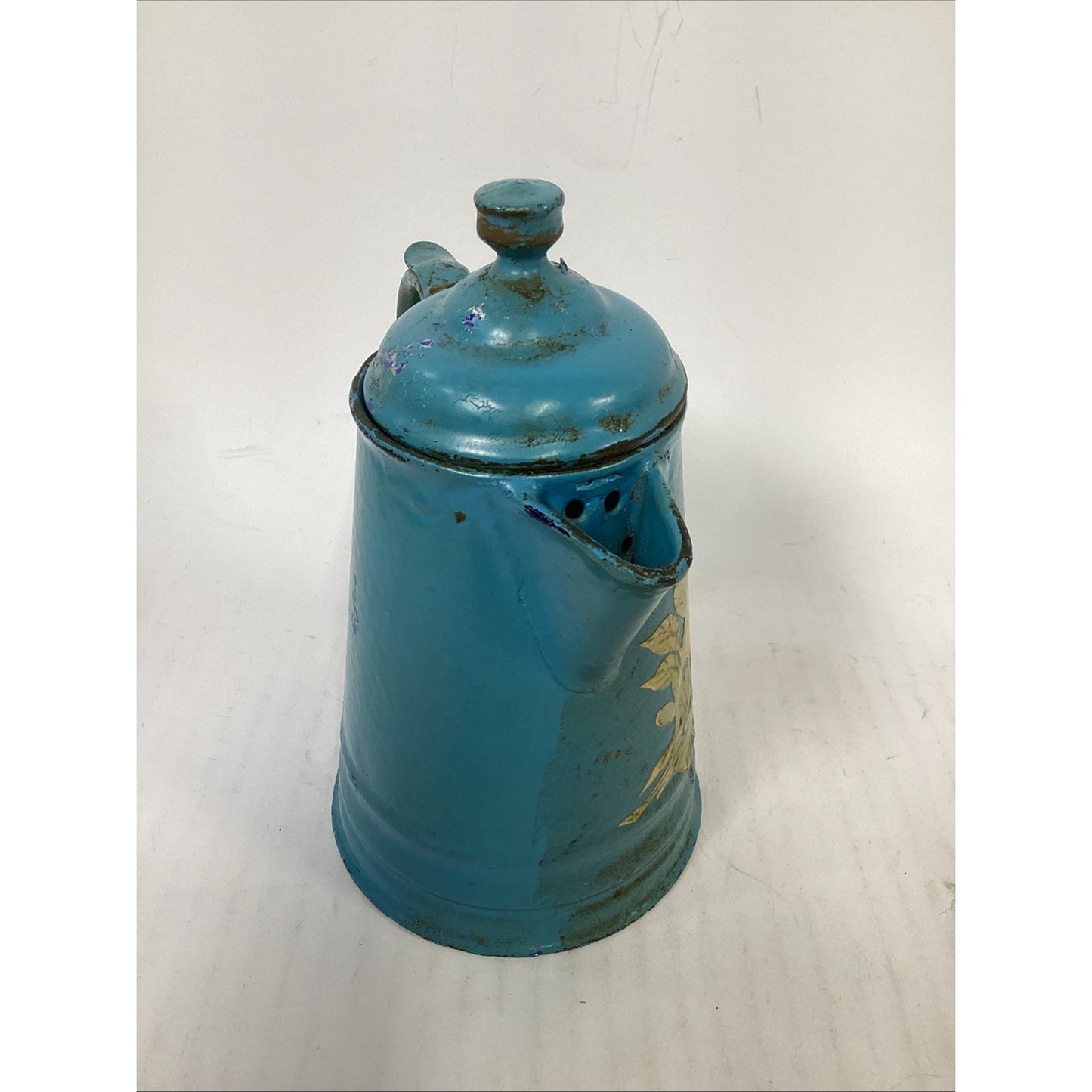 Antique French Or Belgian Floral Enamelware Coffee Pot