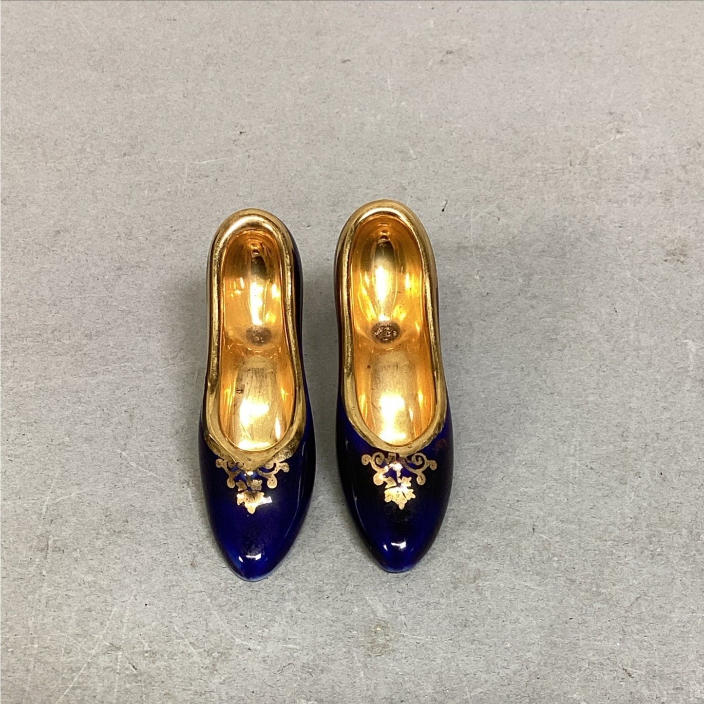 Limoges France Miniature Cobalt Blue Shoes W/ Gold Trim