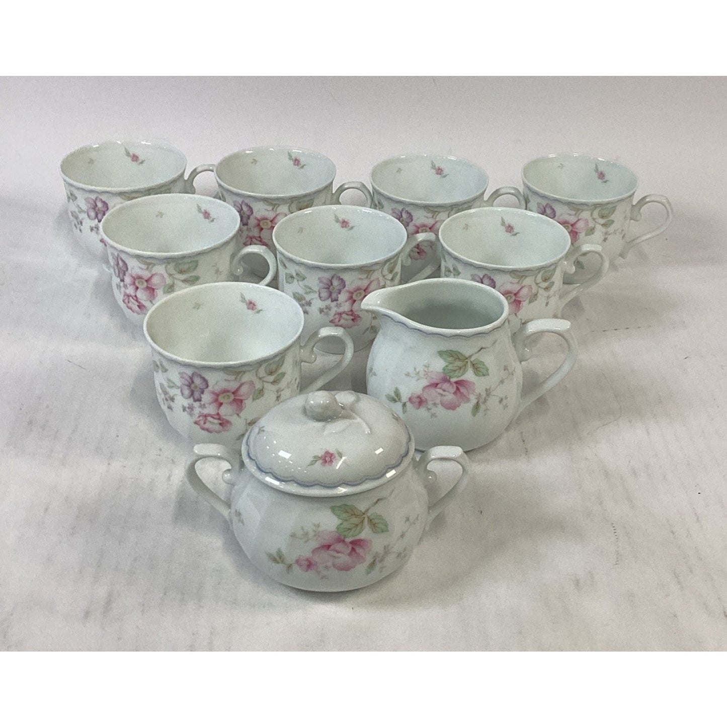 Lot Of 10 Mikasa L9711 Renee Tea Cups, Creamer And Sugar
