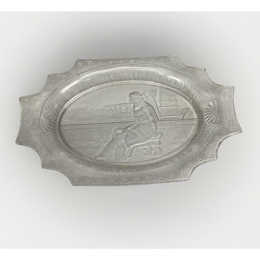 RARE VINTAGE Oval Glass Serving Plate GIVE US THIS DAY Egyptian Wheat Design