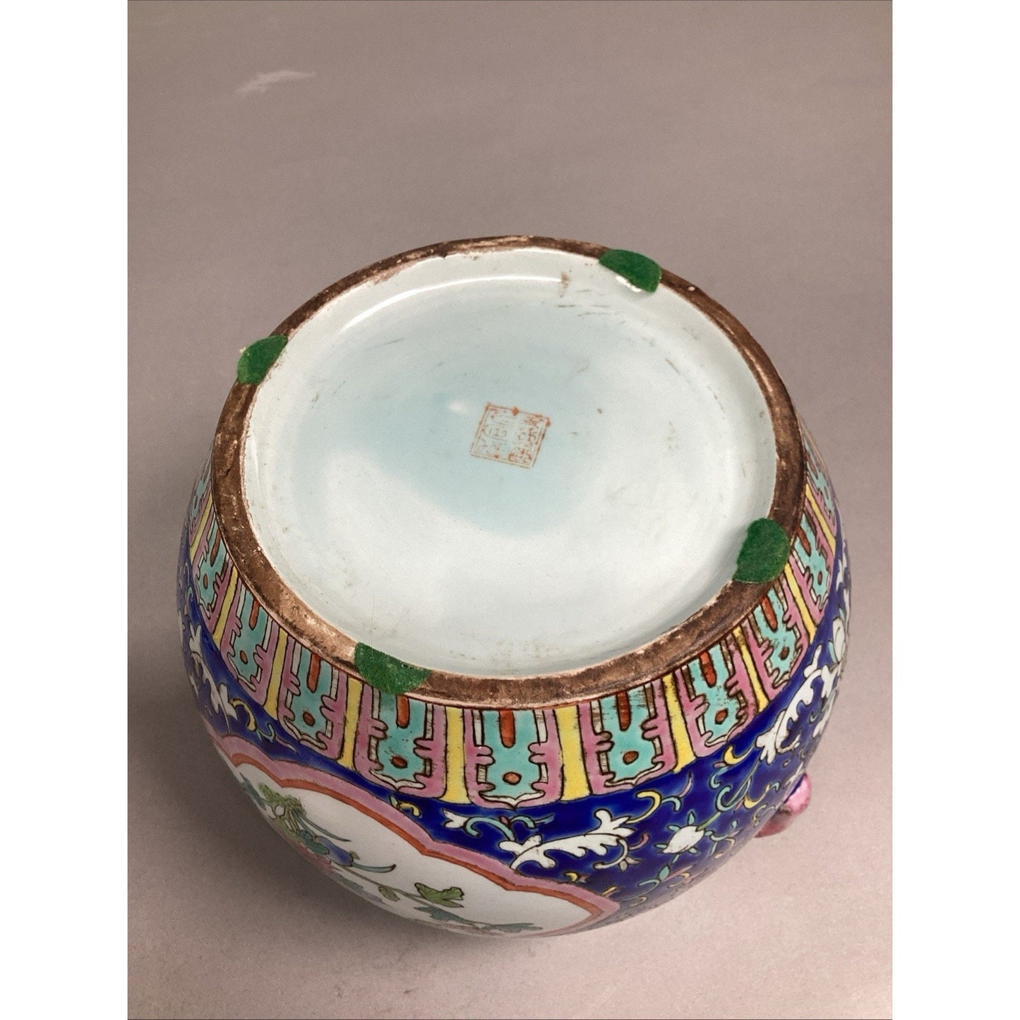 Chinese Lidded Jar (Kamcheng) Enameled Thick Porcelain W/ Peony Flowers - 9.5”H